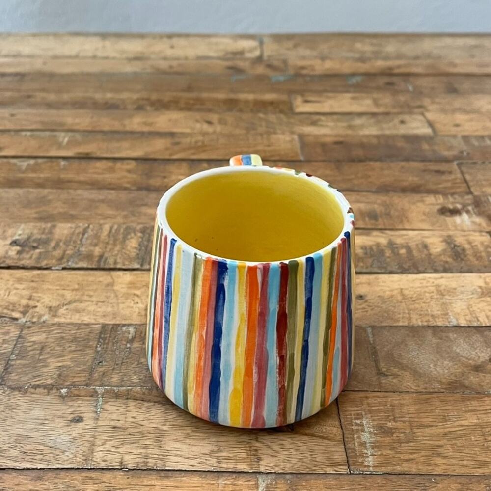 Handmade Ceramic Coffee Mug Rainbow Brush Strokes Design Artist Signed - Picture 4 of 12